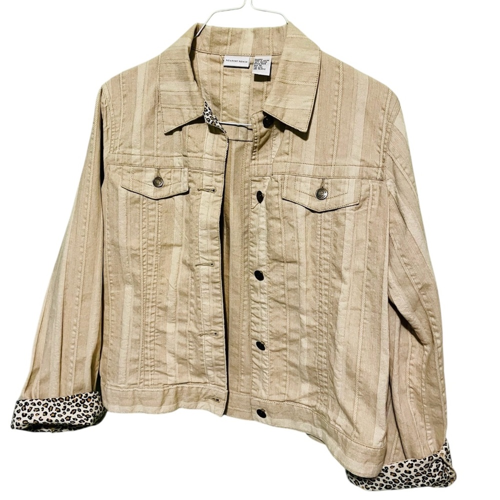 Newport News Leopard Trim Tan Denim Jacket